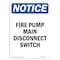 Signmission OSHA Sign, Fire Pump Main Disconnect Switch, 14in X 10in Rigid Plastic, 10" W, 14" L, Portrait OS-NS-P-1014-V-12635 - alternate 1